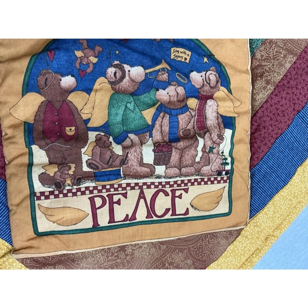 Vintage Christmas Teddy Bear Patchwork Quilt Throw Blanket Love Joy Peace 33x33